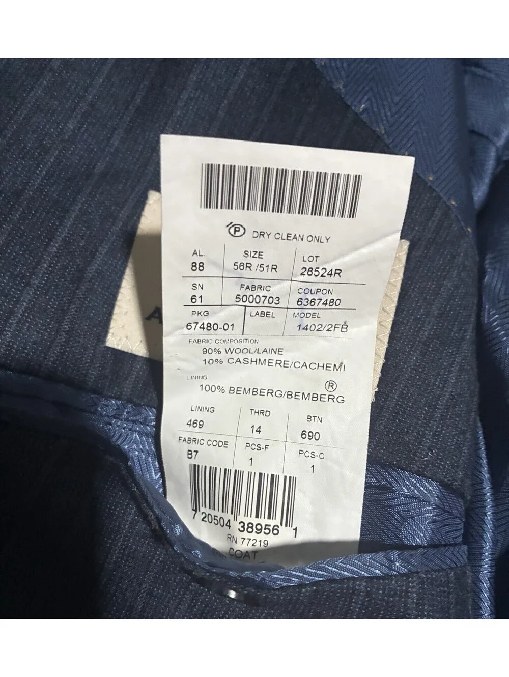 Joseph Abboud Custom Made Blazer 56R Navy Pinstripe Wool Cashmere Made In USA